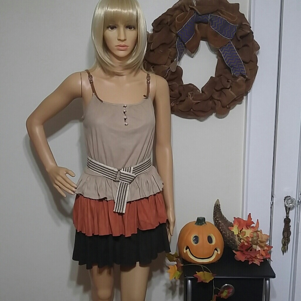 Chesley sueded candy corn ruffle mini dress size medium